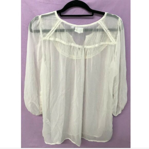 Peppercorn Delicate Sheer Ivory Long Sleeve Poet Blouse with Smocking Detail - Picture 2 of 6
